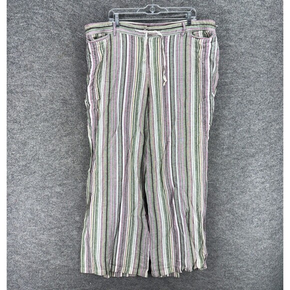 Lane Bryant Pants Women 18/20 Plus Gray Striped Linen Drawstring High Rise Chino - Picture 1 of 7
